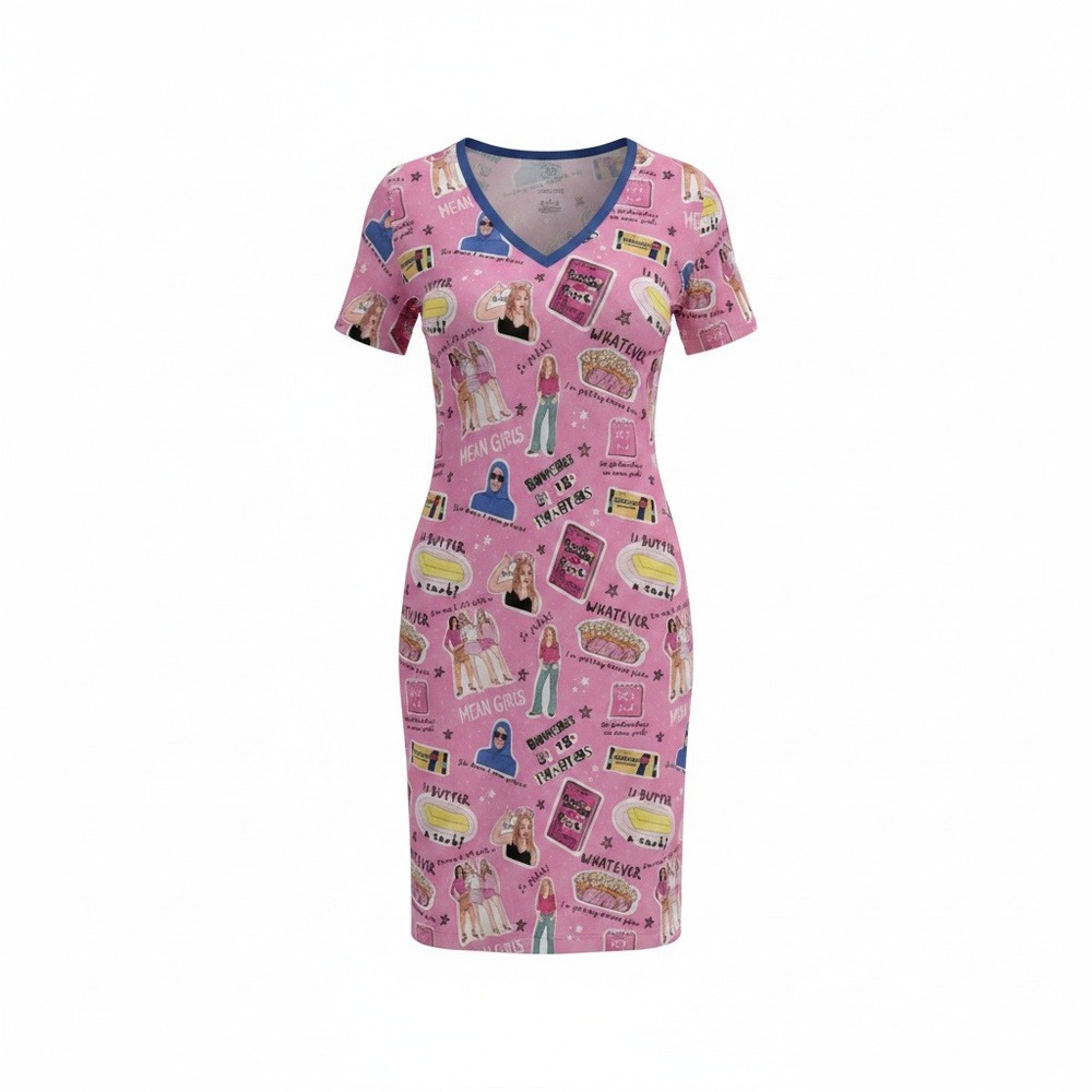Bamboo Bamboo Mean Girls Pink Graphic Nightgown Sleep Dress Short Sleeve Small